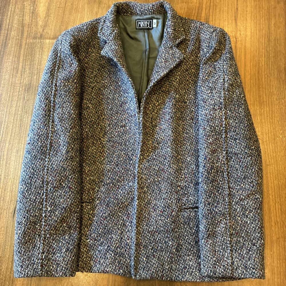 VNTG Tweed MIKABE Boutique High Fashion Wool Blend Blazer Sz 12 jacket coat